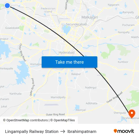 Lingampally Railway Station to Ibrahimpatnam map