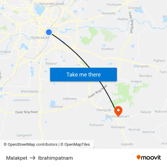 Malakpet to Ibrahimpatnam map