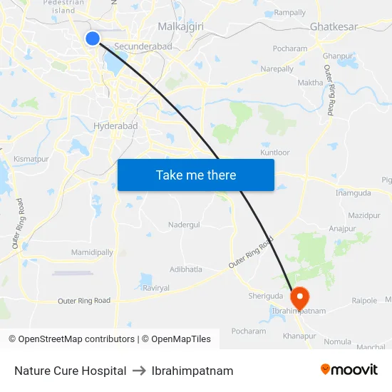 Nature Cure Hospital to Ibrahimpatnam map