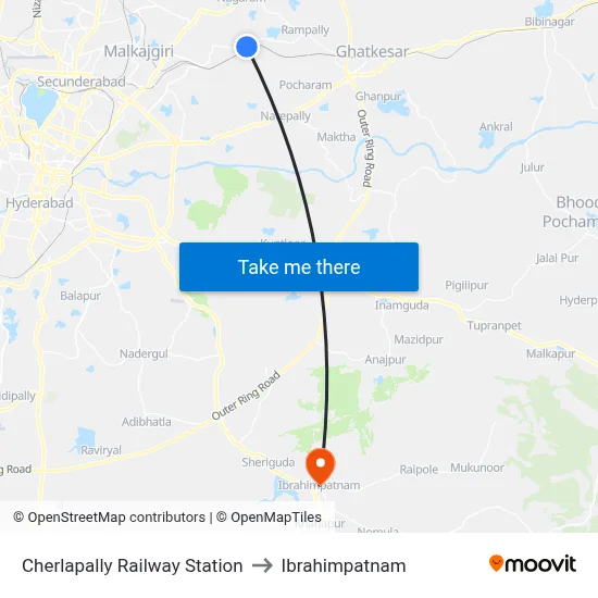 Cherlapally Railway Station to Ibrahimpatnam map