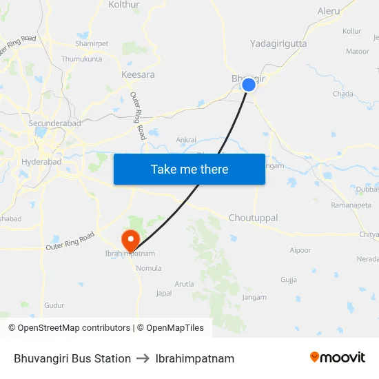 Bhuvangiri Bus Station to Ibrahimpatnam map