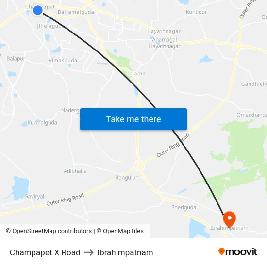 Champapet X Road to Ibrahimpatnam map