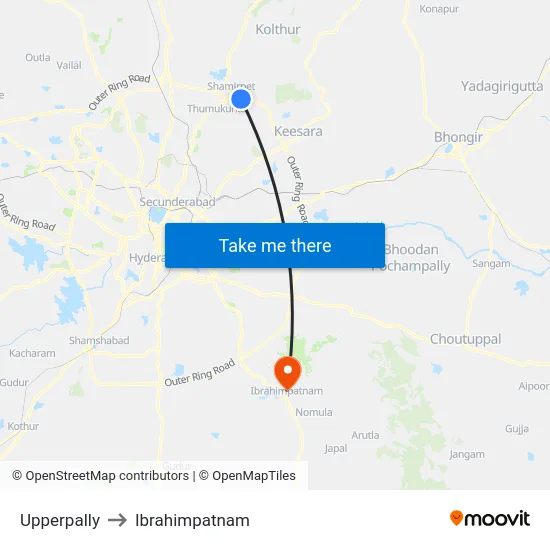 Upperpally to Ibrahimpatnam map