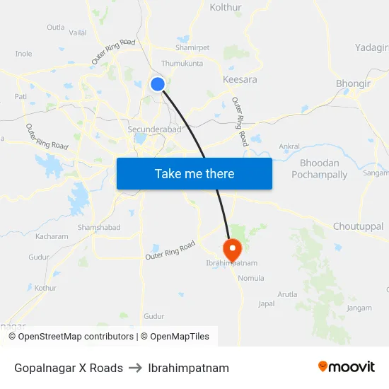 Gopalnagar X Roads to Ibrahimpatnam map