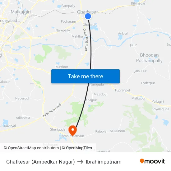 Ghatkesar (Ambedkar Nagar) to Ibrahimpatnam map