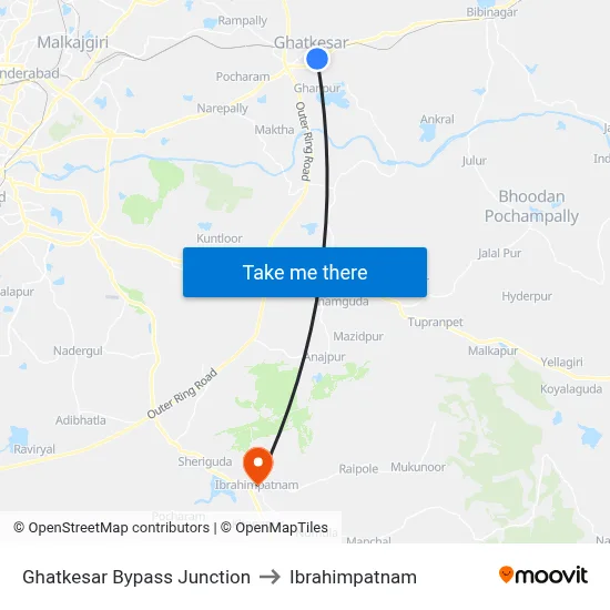 Ghatkesar Bypass Junction to Ibrahimpatnam map