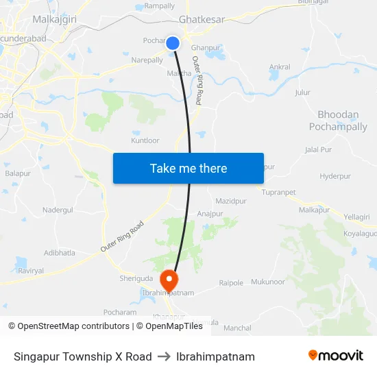 Singapur Township X Road to Ibrahimpatnam map