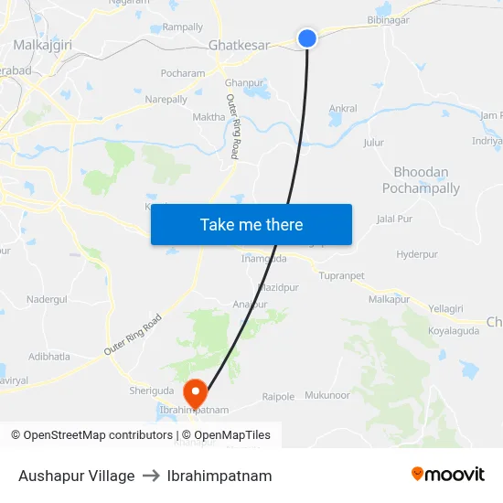 Aushapur Village to Ibrahimpatnam map