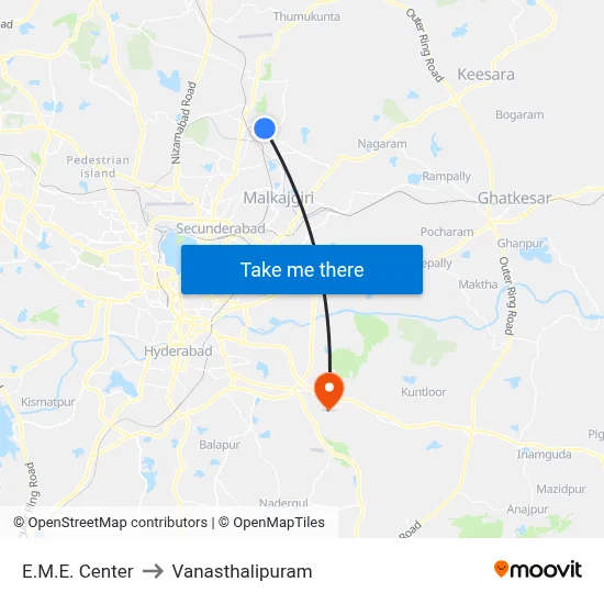 E.M.E. Center to Vanasthalipuram map