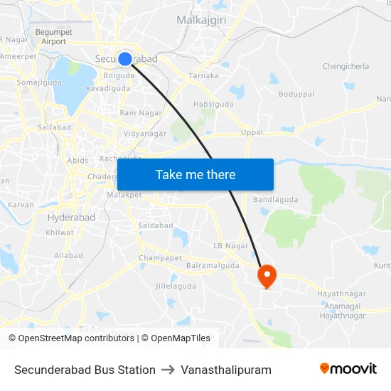 Secunderabad Bus Station to Vanasthalipuram map