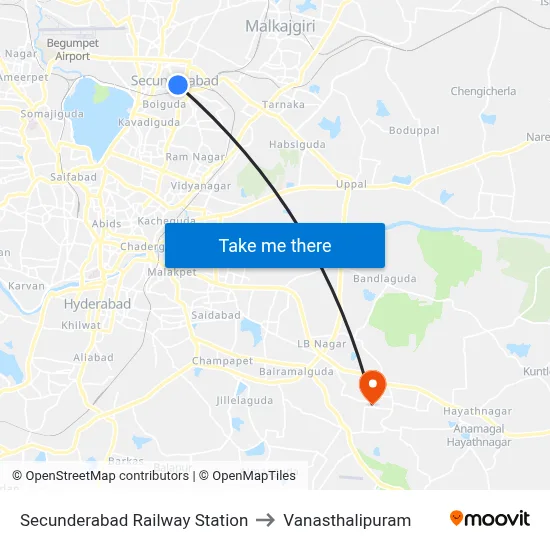 Secunderabad Railway Station to Vanasthalipuram map