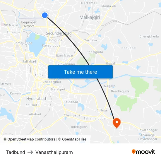 Tadbund to Vanasthalipuram map