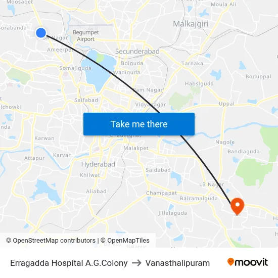 Erragadda Hospital A.G.Colony to Vanasthalipuram map