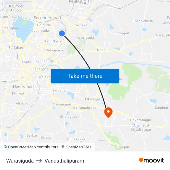 Warasiguda to Vanasthalipuram map
