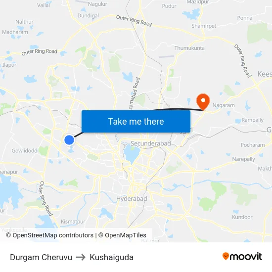 Durgam Cheruvu to Kushaiguda map