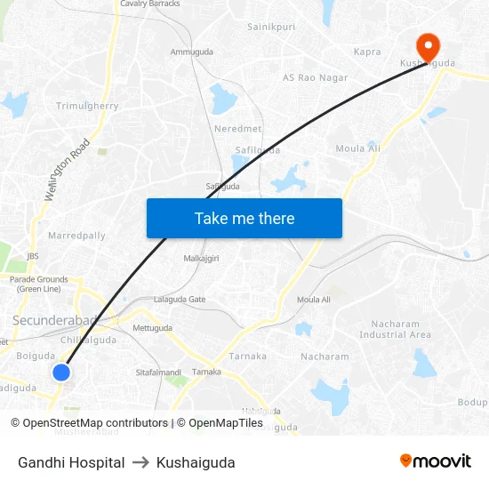 Gandhi Hospital to Kushaiguda map