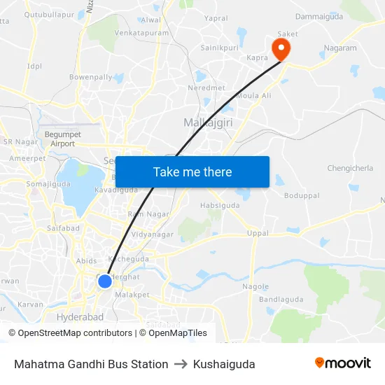 Mahatma Gandhi Bus Station to Kushaiguda map