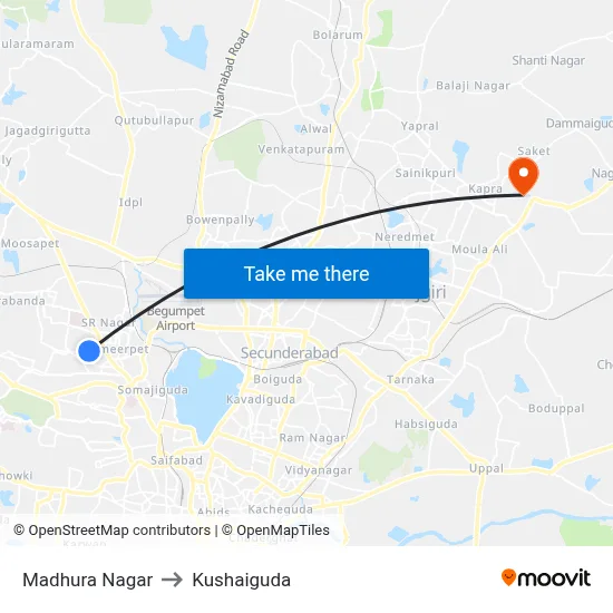 Madhura Nagar to Kushaiguda map