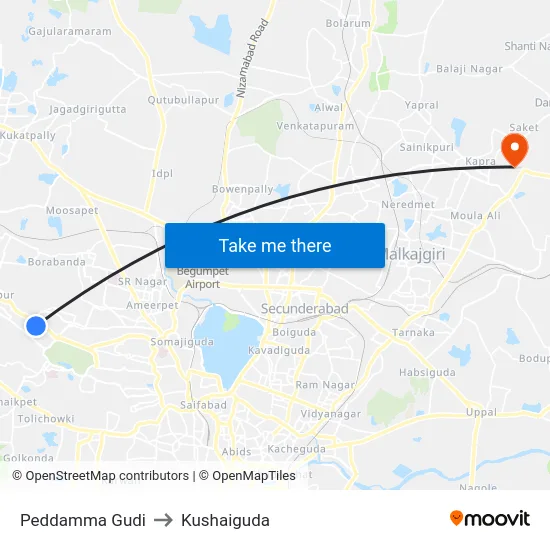Peddamma Gudi to Kushaiguda map