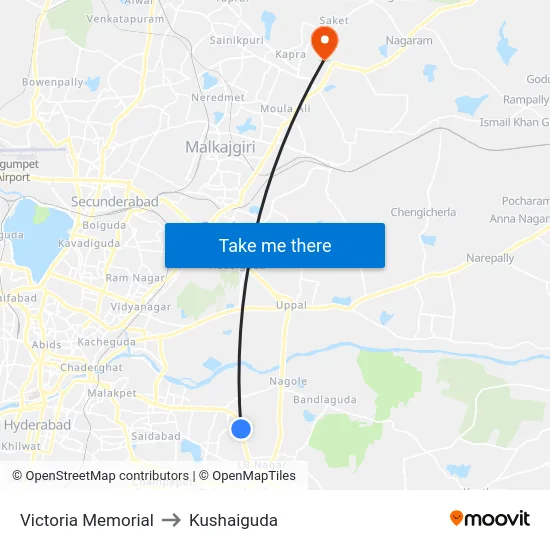 Victoria Memorial to Kushaiguda map