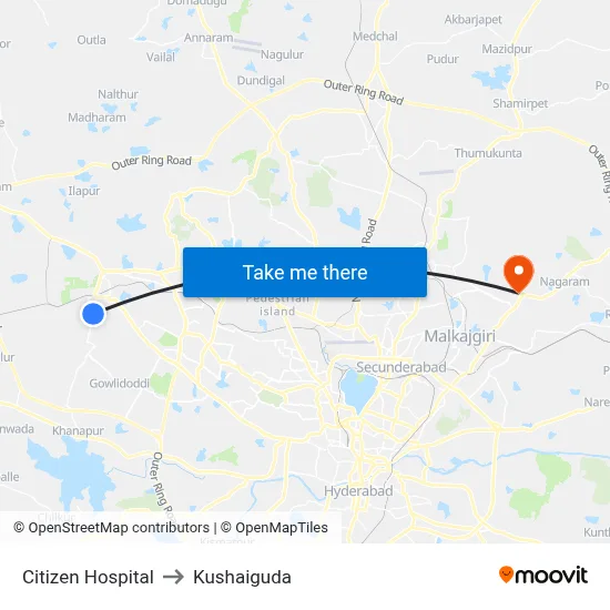 Citizen Hospital to Kushaiguda map