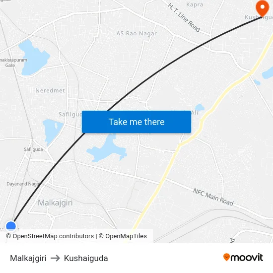 Malkajgiri to Kushaiguda map