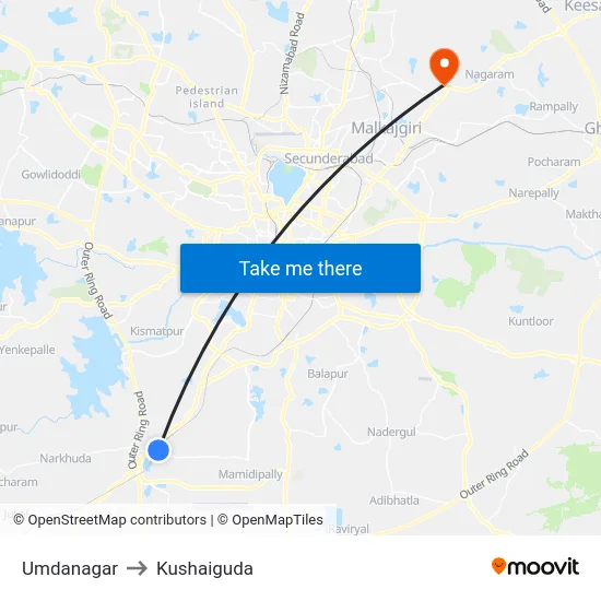 Umdanagar to Kushaiguda map