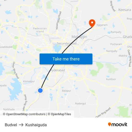 Budvel to Kushaiguda map