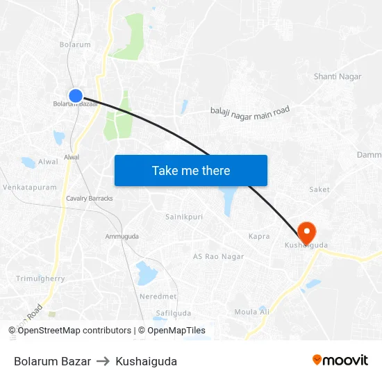 Bolarum Bazar to Kushaiguda map