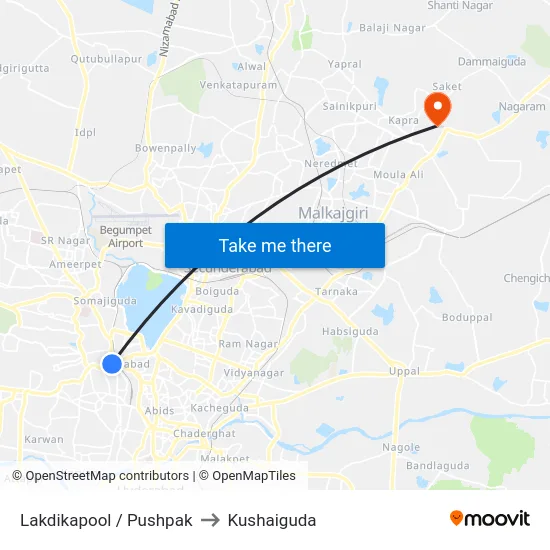 Lakdikapool / Pushpak to Kushaiguda map