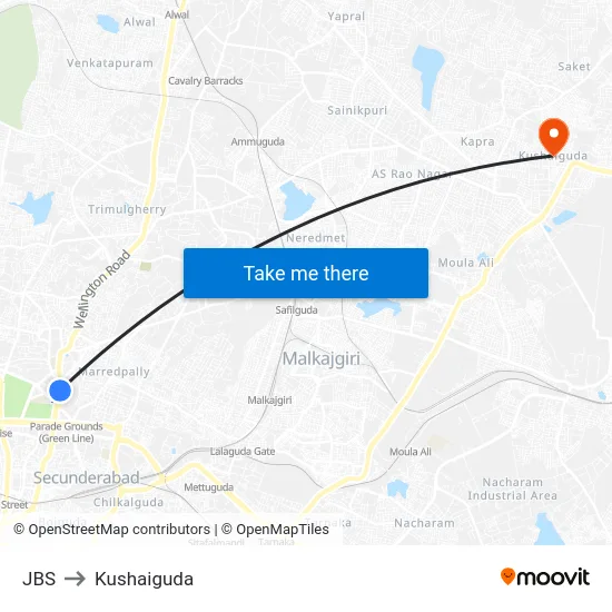 JBS to Kushaiguda map