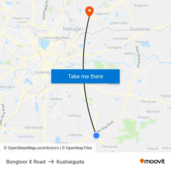 Bongloor X Road to Kushaiguda map