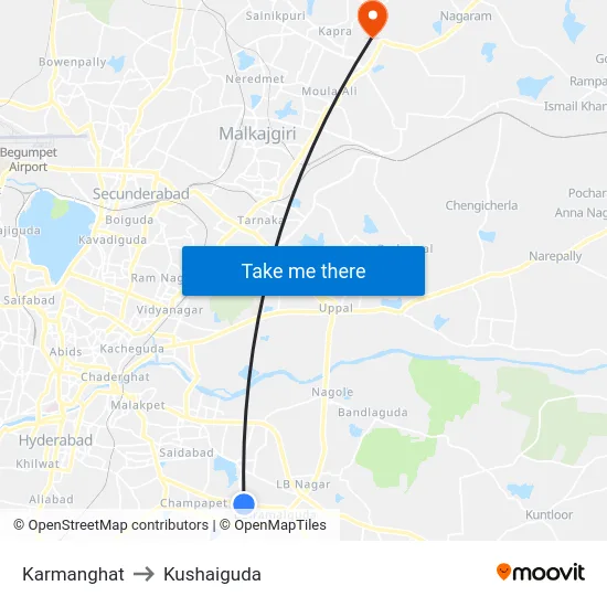 Karmanghat to Kushaiguda map