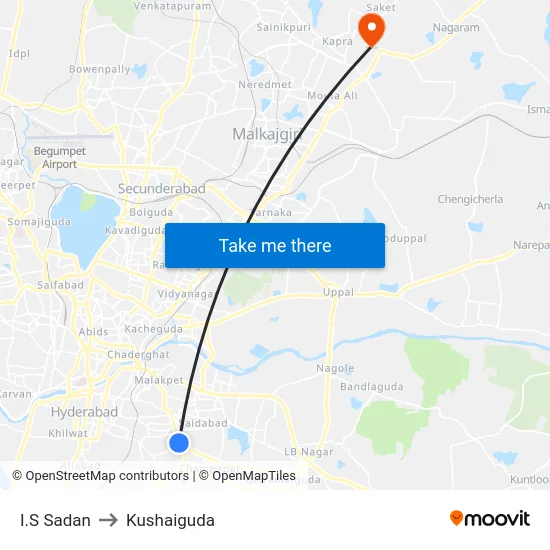 I.S Sadan to Kushaiguda map