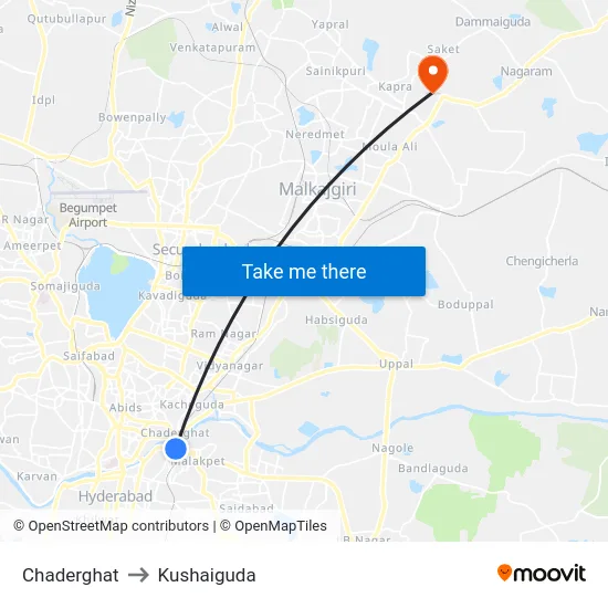 Chaderghat to Kushaiguda map