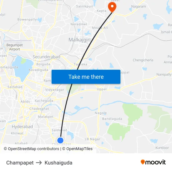 Champapet to Kushaiguda map