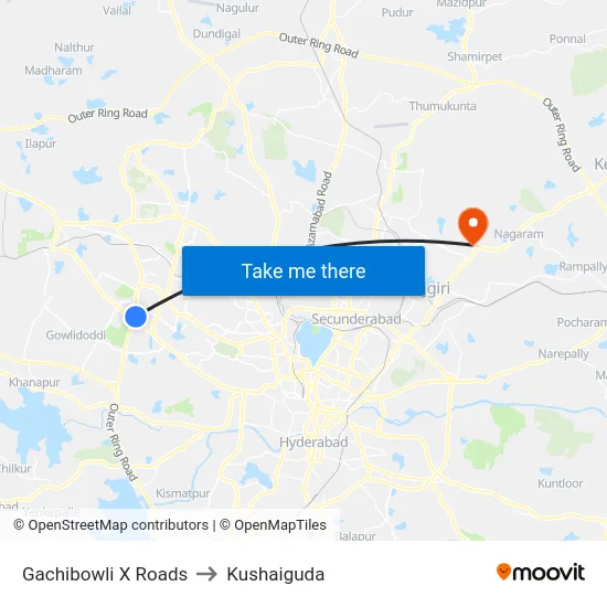 Gachibowli X Roads to Kushaiguda map