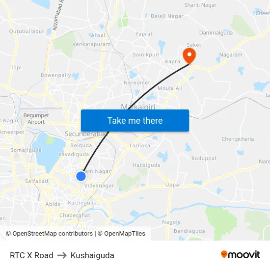 RTC X Road to Kushaiguda map