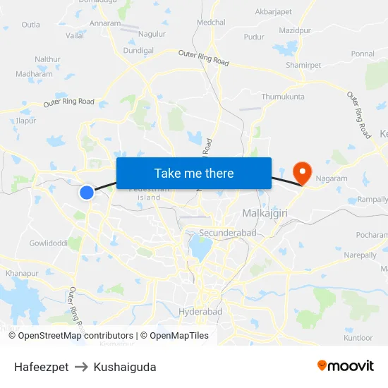 Hafeezpet to Kushaiguda map