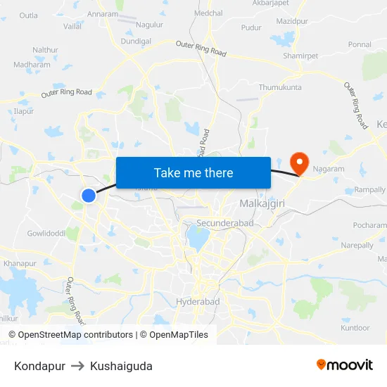 Kondapur to Kushaiguda map