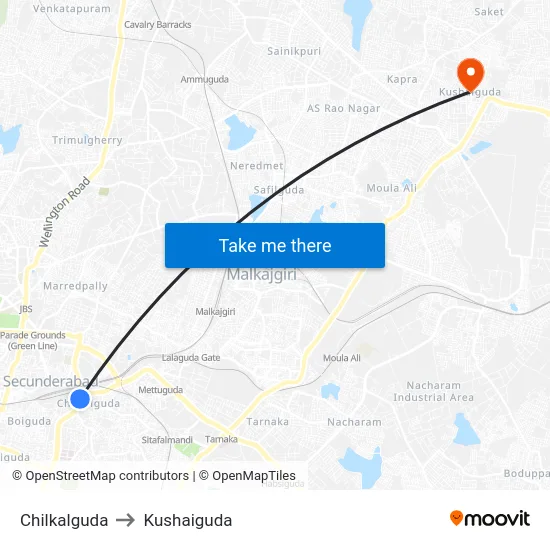 Chilkalguda to Kushaiguda map