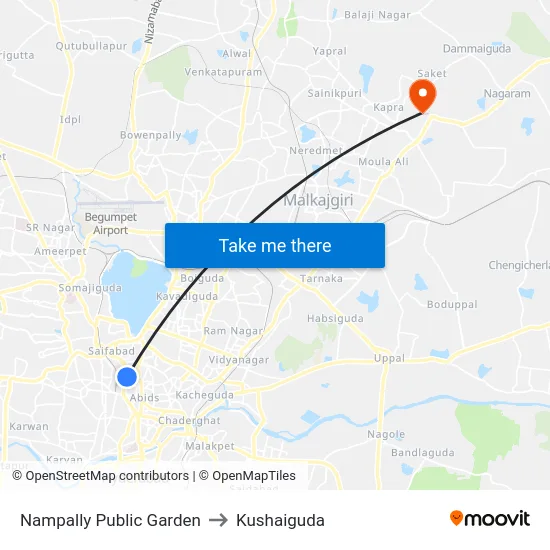 Nampally Public Garden to Kushaiguda map
