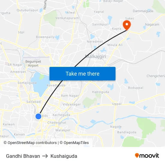 Gandhi Bhavan to Kushaiguda map