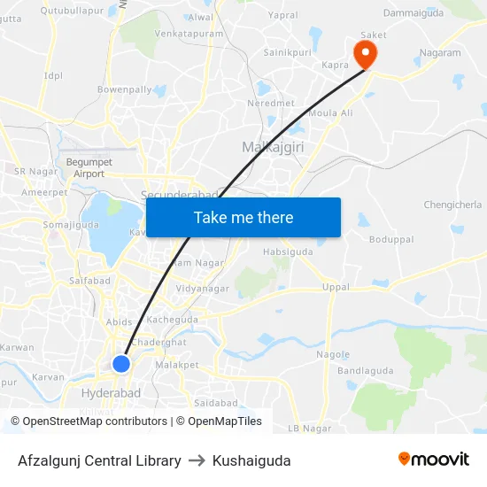 Afzalgunj Central Library to Kushaiguda map