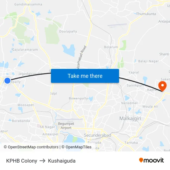 KPHB Colony to Kushaiguda map