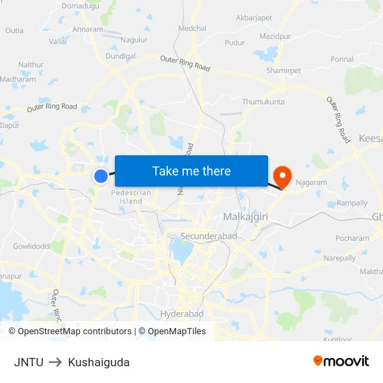 JNTU to Kushaiguda map