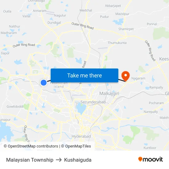 Malaysian Township to Kushaiguda map
