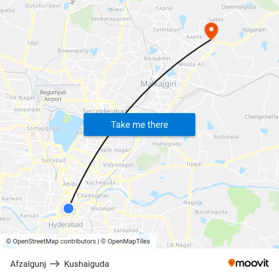 Afzalgunj to Kushaiguda map