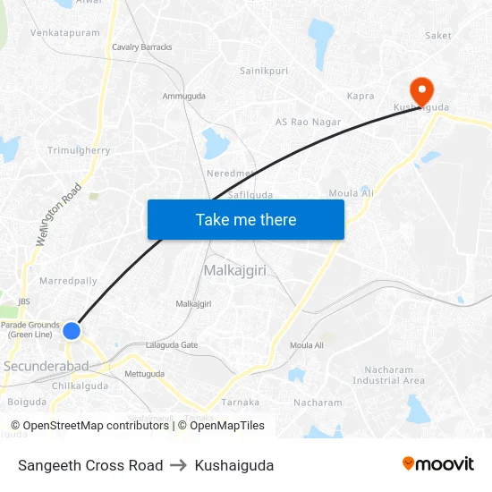 Sangeeth Cross Road to Kushaiguda map