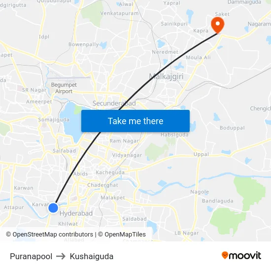 Puranapool to Kushaiguda map